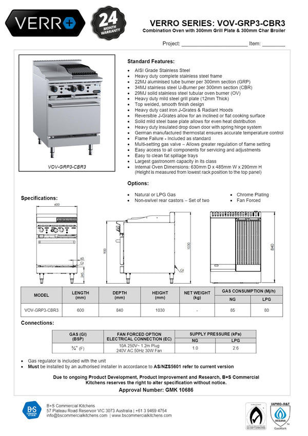 B+S Verro VOV-GRP3-CBR3 - Range Oven
