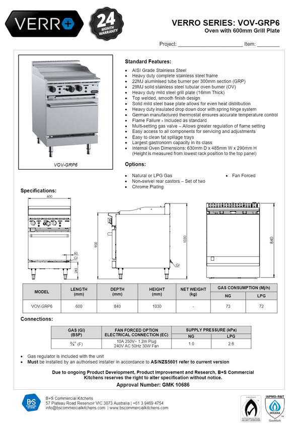 B+S Verro VOV-GRP6 - Range Oven