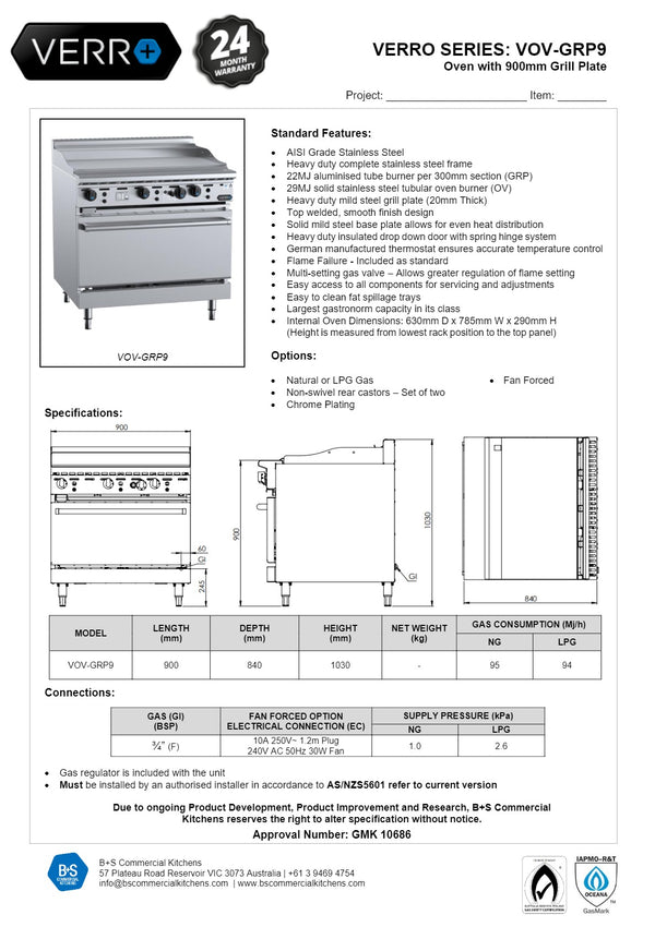 B+S Verro VOV-GRP9 - Range Oven