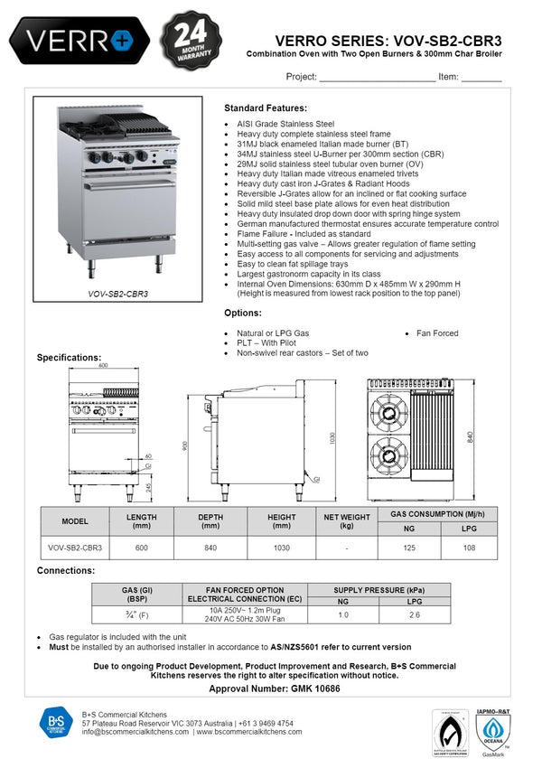 B+S Verro VOV-SB2-CBR3 - Range Oven