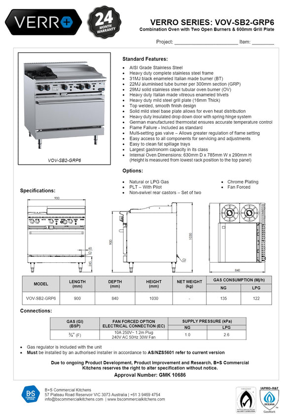 B+S Verro VOV-SB2-GRP6 - Range Oven