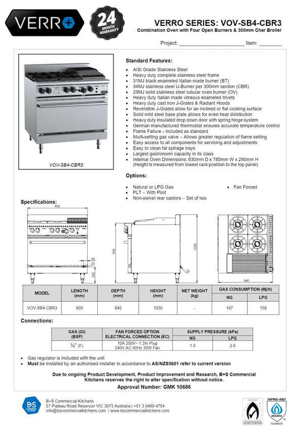 B+S Verro VOV-SB4-CBR3 - Range Oven