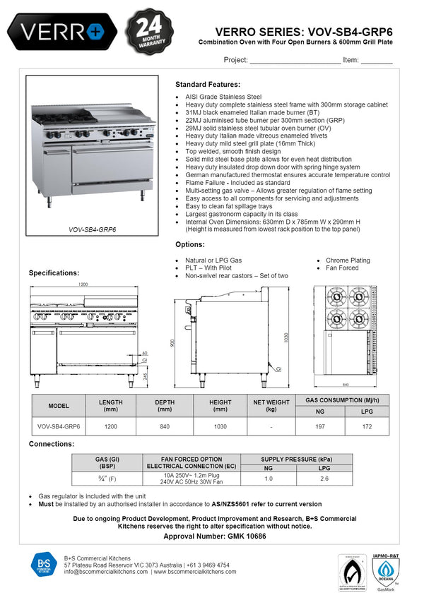 B+S Verro VOV-SB4-GRP6 - Range Oven