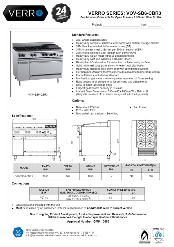 B+S Verro VOV-SB6-CBR3 - Range Oven