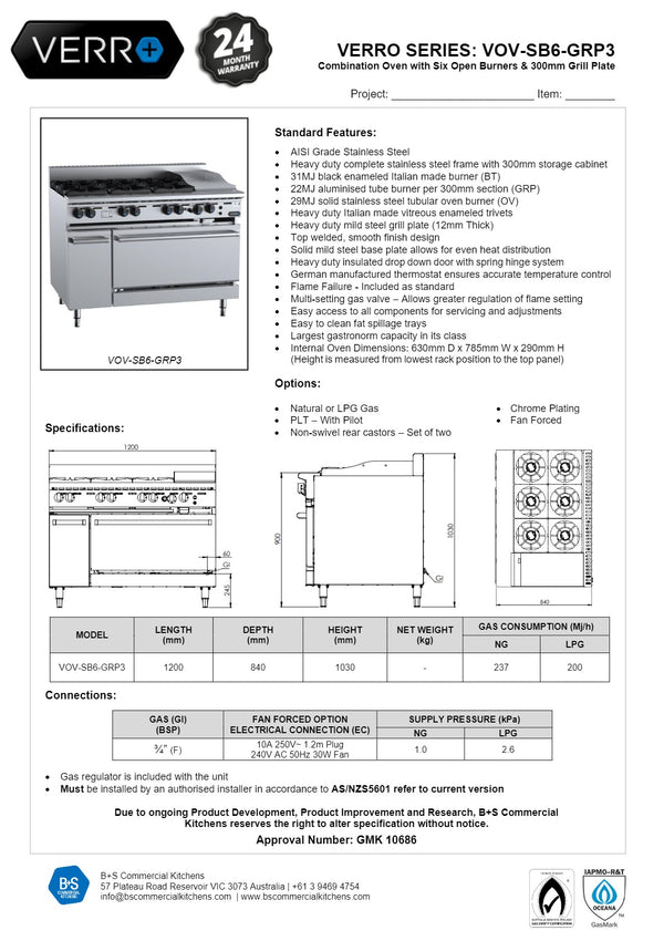 B+S Verro VOV-SB6-GRP3 - Range Oven