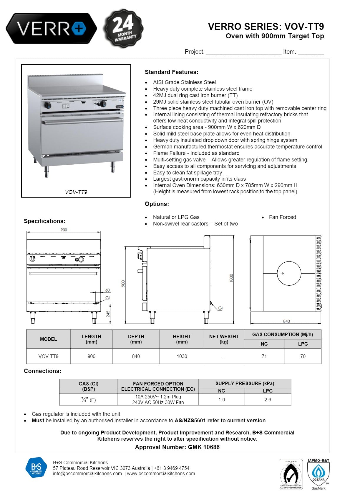 B+S Verro VOV-TT9 - Target Top Range Oven