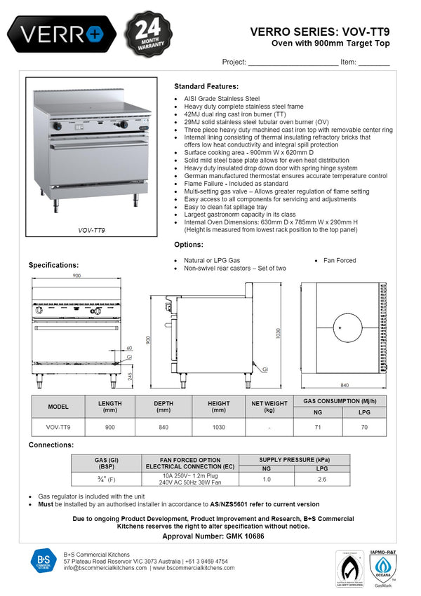 B+S Verro VOV-TT9 - Target Top Range Oven