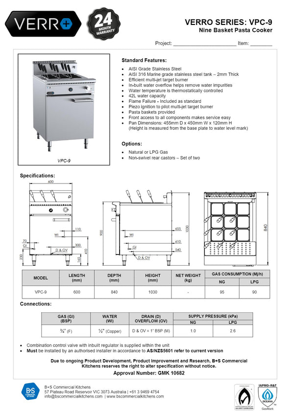 B+S Verro VPC-9 - Nine Basket Pasta Cooker