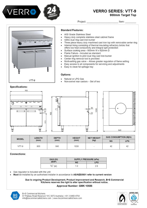 B+S Verro VTT-9 - Cabinet Mounted Target Top