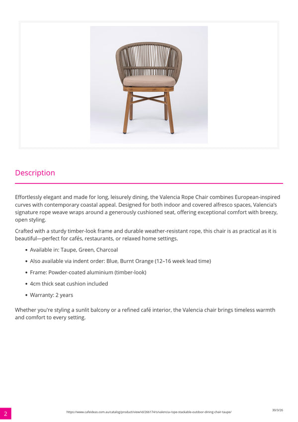Valencia Rope Stackable Dining Chair