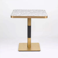 Venetian Grey Stone Terrazzo Table Top with Square Brass Table Base