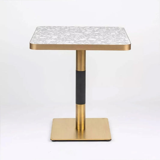 Venetian Grey Stone Terrazzo Table Top with Square Brass Table Base