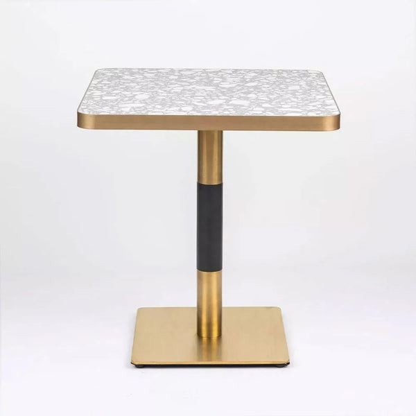 Venetian Grey Stone Terrazzo Table Top with Square Brass Table Base