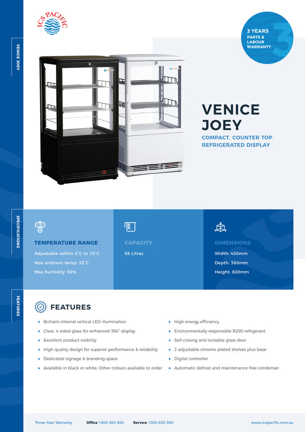 ICS PACIFIC Venice Joey Black - Compact Counter Top Refrigerated Display