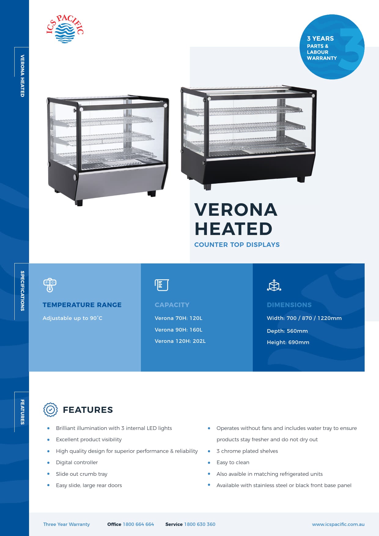 ICS Pacific Verona 120H Stainless Steel RTR202L-5 - Counter Top Heated Display