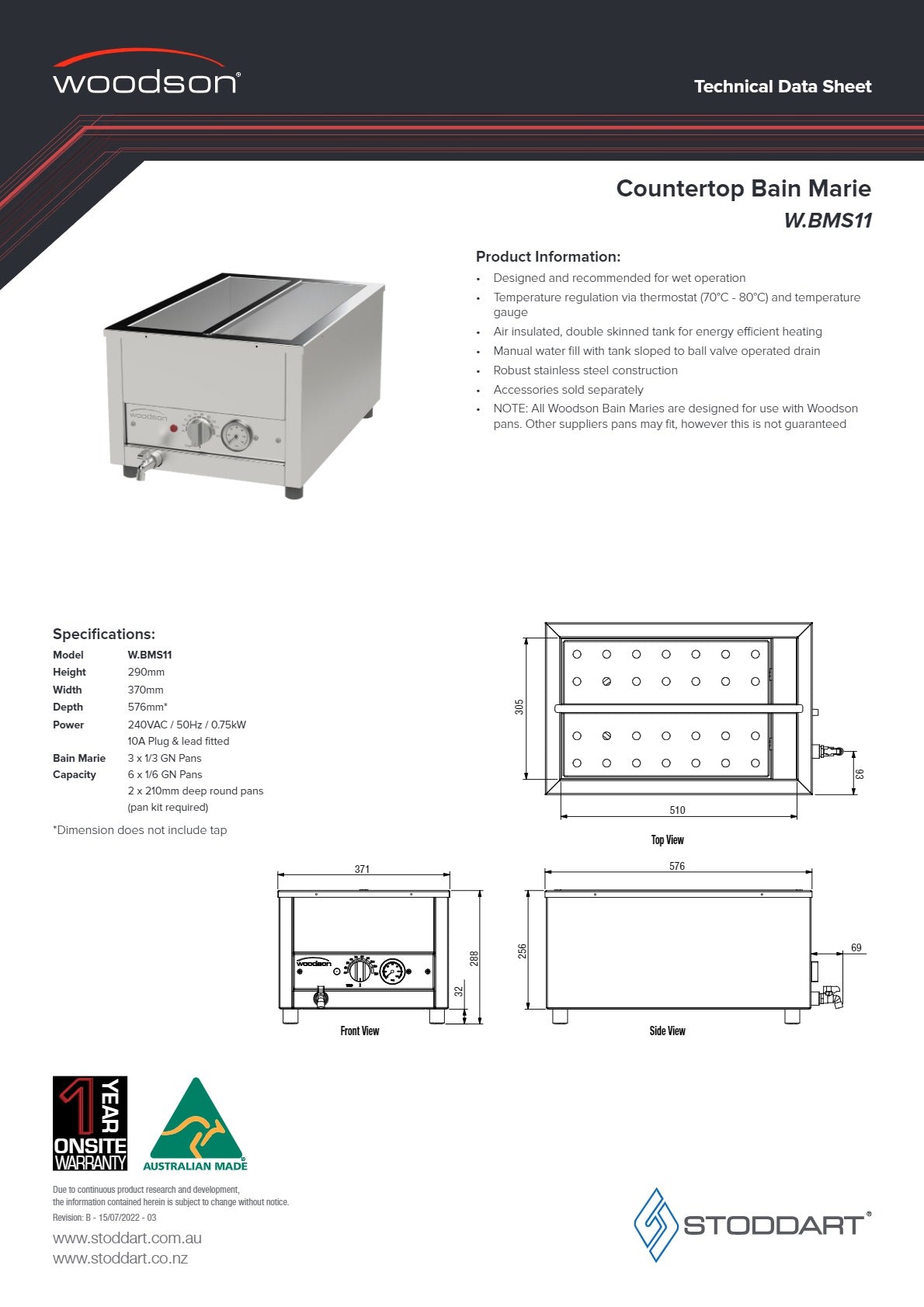 Thumbnail - Woodson W.BMS11 - Benchtop Bain Marie