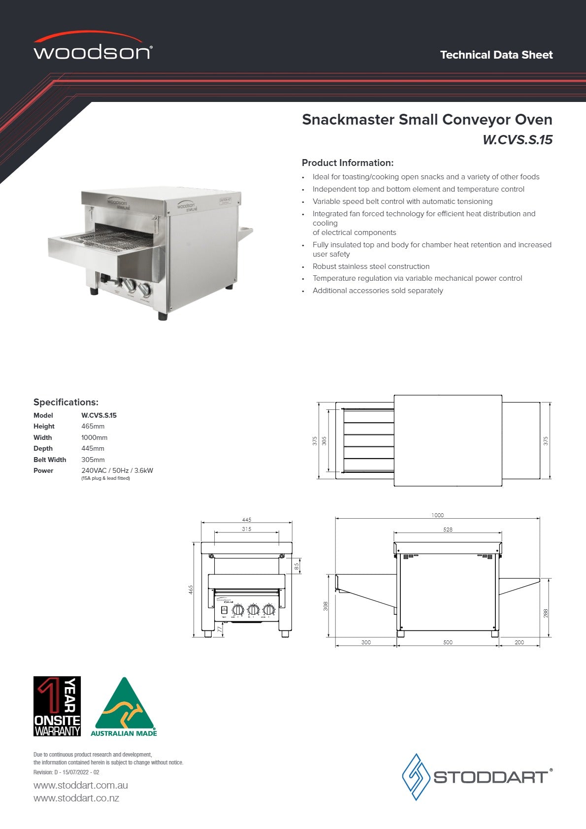 Thumbnail - Woodson Starline Snackmaster W.CVS.S.15 - Conveyor Oven