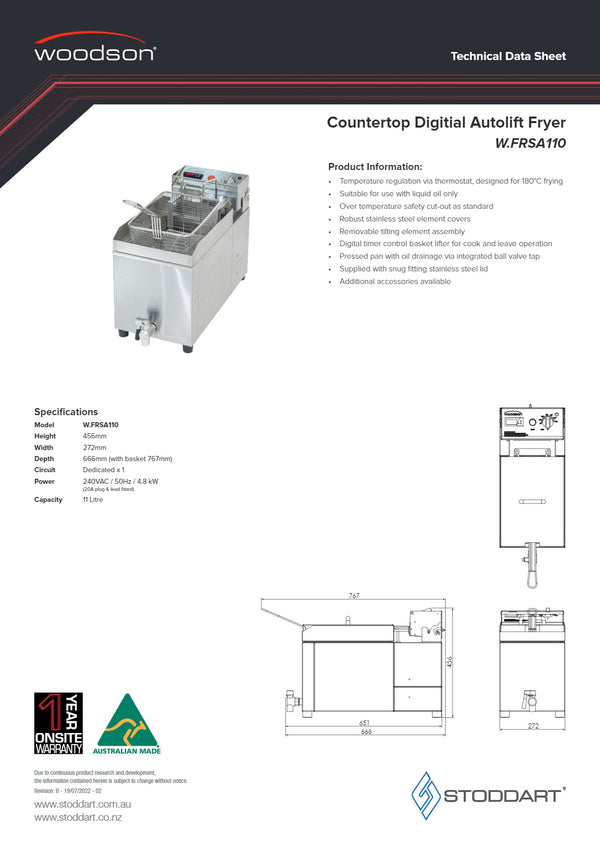 Woodson W.FRSA110 - Countertop Autolift Fryer