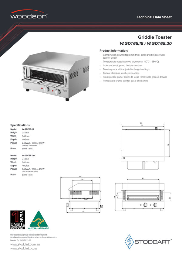 Woodson W.GDT65.15 - Griddle Toaster