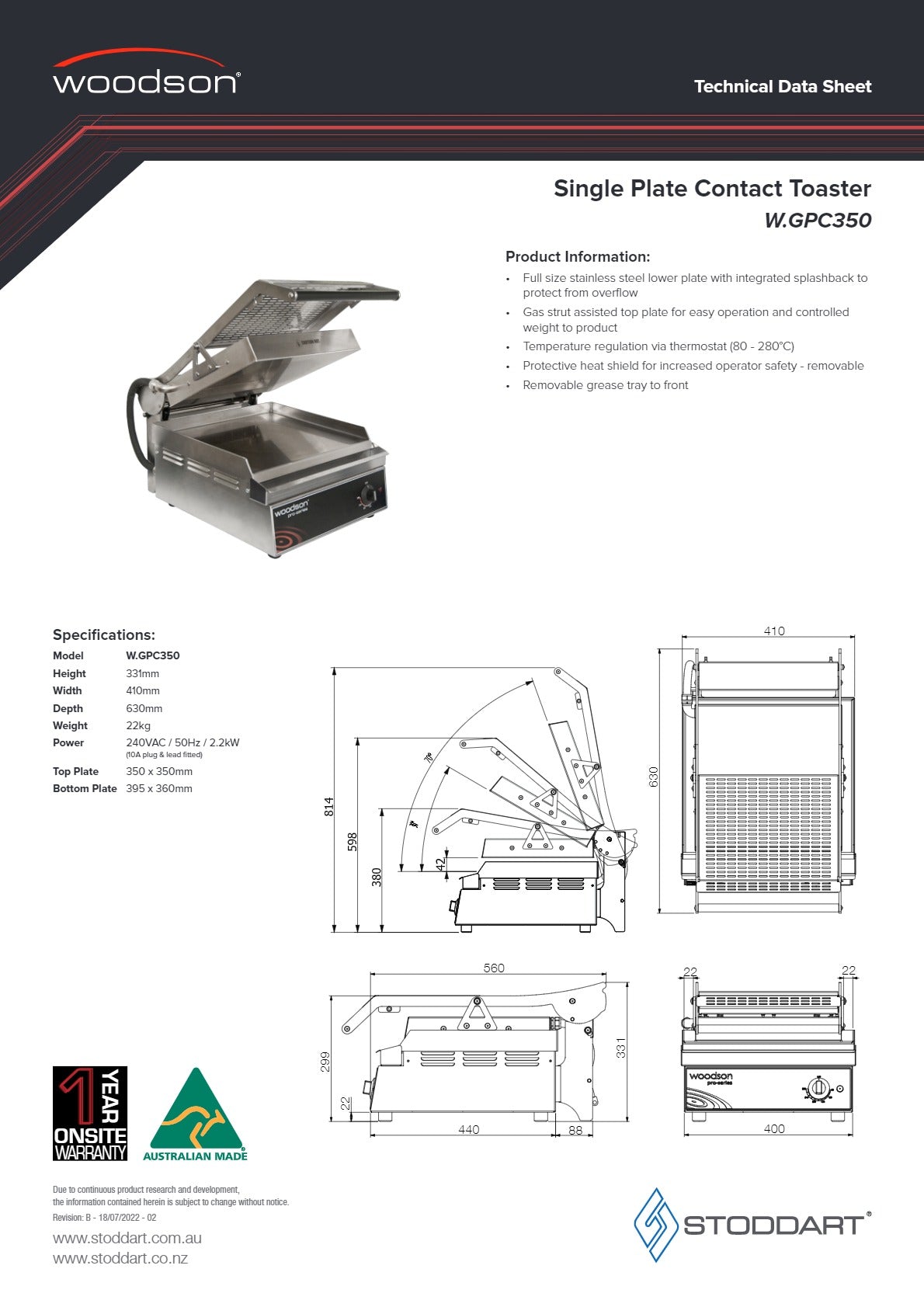 Woodson Pro-Series W.GPC350 - Contact Grill