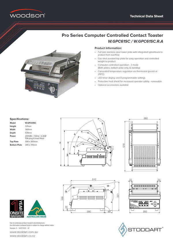 Woodson Pro-Series W.GPC61SC.R.A - Contact Grill