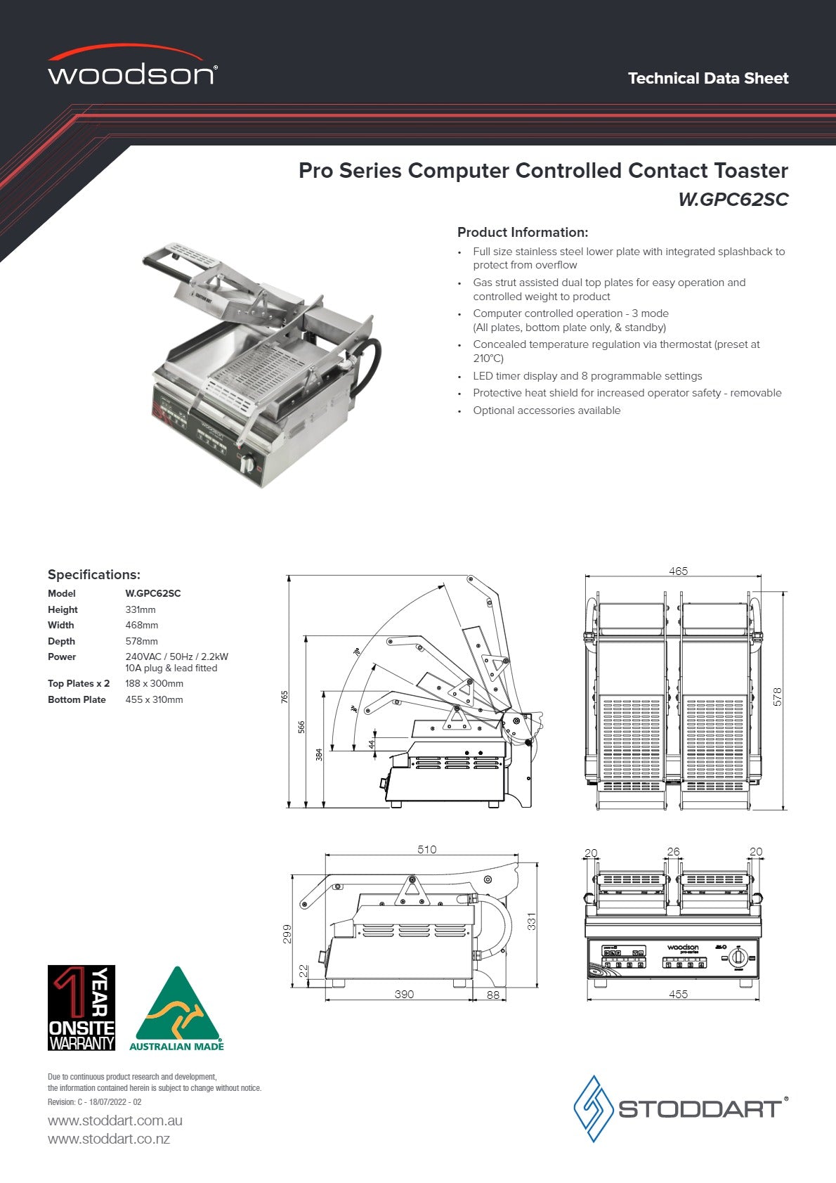 Woodson Pro-Series W.GPC62SC - Contact Grill