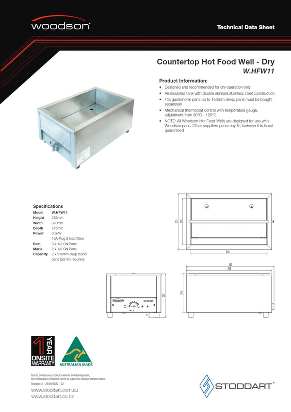 Woodson W.HFW11 - Hot Food Well