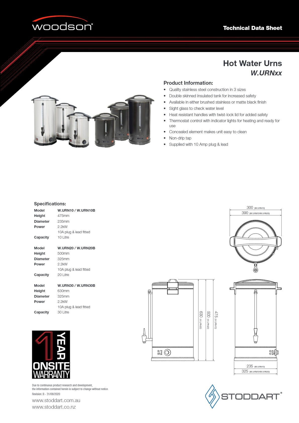 Woodson W.URN30B - Hot Water Urn