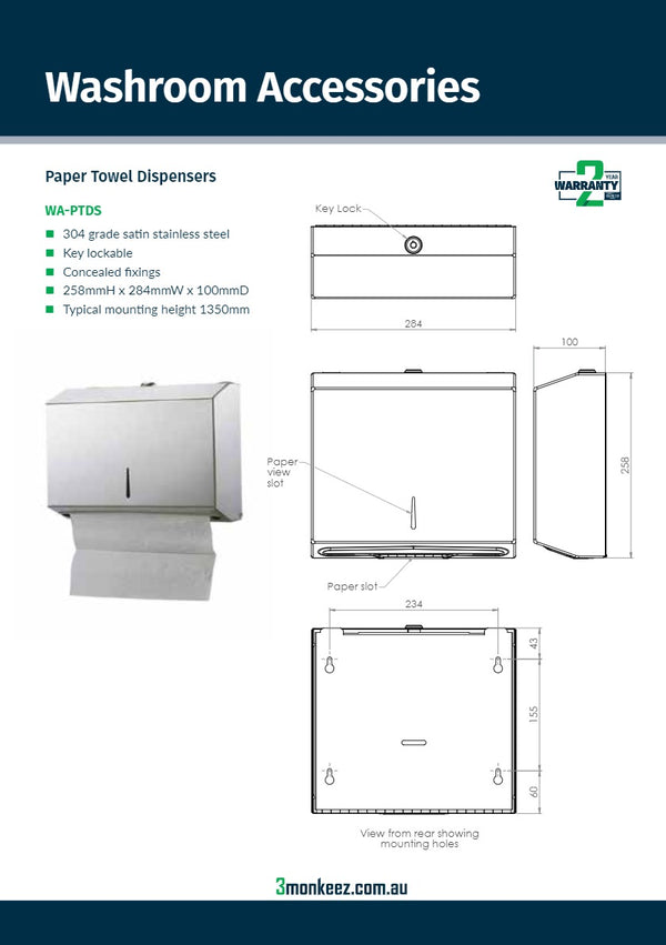 3Monkeez WA-PTDS - Paper Towel Dispenser