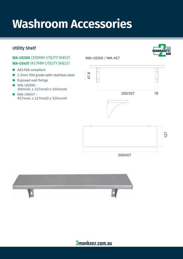 3Monkeez WA-US454 - Stainless Steel Utility Shelf