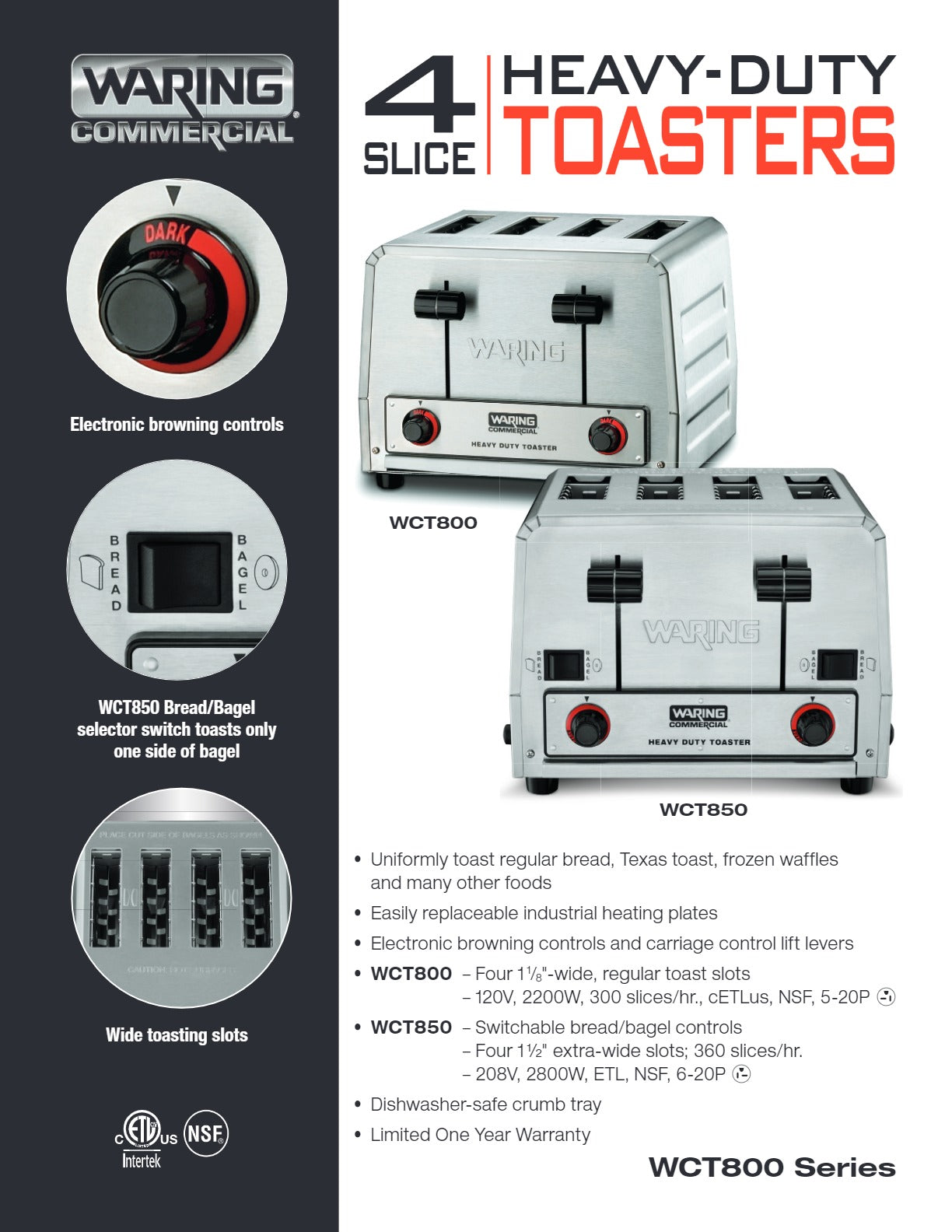 Waring WCT850 Four-Slot Toaster SilverChef - Main Image