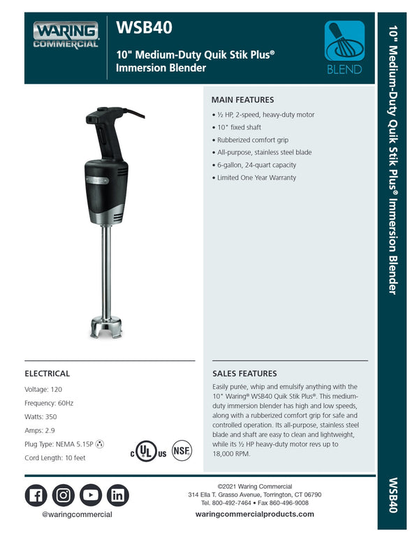 Waring Quik Stik WSB40NA - Stick Blender
