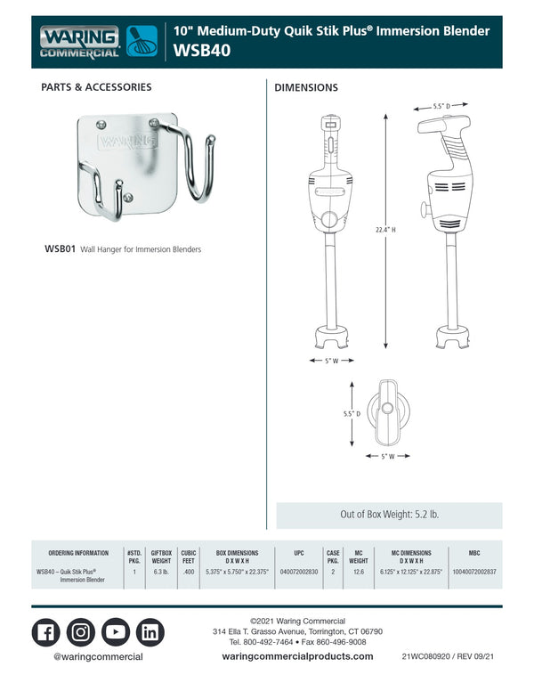 Waring Quik Stik WSB40NA - Stick Blender