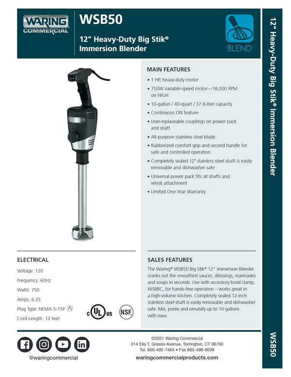 Waring Big Stik WSB50CE - Stick Blender