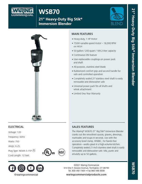 Waring Big Stik WSB70CE - Stick Blender