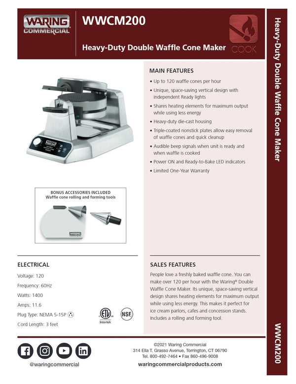 Waring WWCM200 - Double Waffle Cone Maker