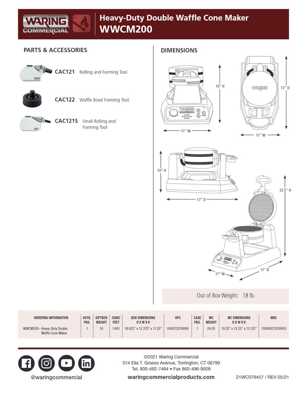 Waring WWCM200 - Double Waffle Cone Maker