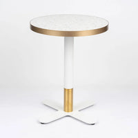 White Candy Terrazzo Table Top with Brass Cross Table Base