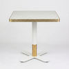 White Candy Terrazzo Table Top with Brass Cross Table Base