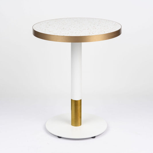 White Candy Terrazzo Table Top with Discus Table Base