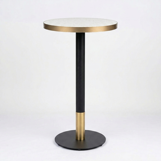 White Candy Terrazzo Table with Black Discus Base
