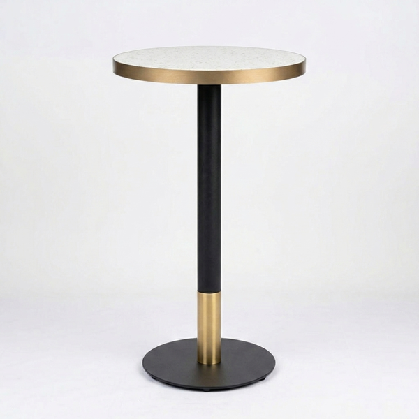 White Candy Terrazzo Table with Black Discus Base