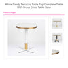 White Candy Terrazzo Table Top with Brass Cross Table Base
