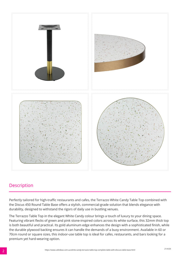 White Candy Terrazzo Table Top with Discus Table Base