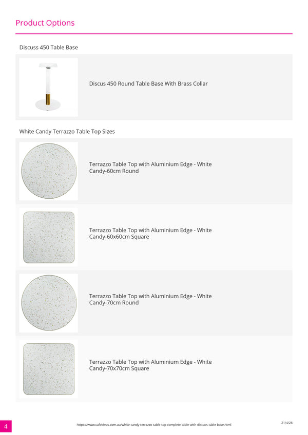 White Candy Terrazzo Table Top with Discus Table Base