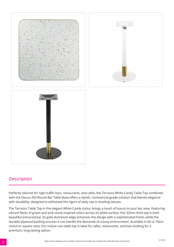 White Candy Terrazzo Table with Black Discus Base