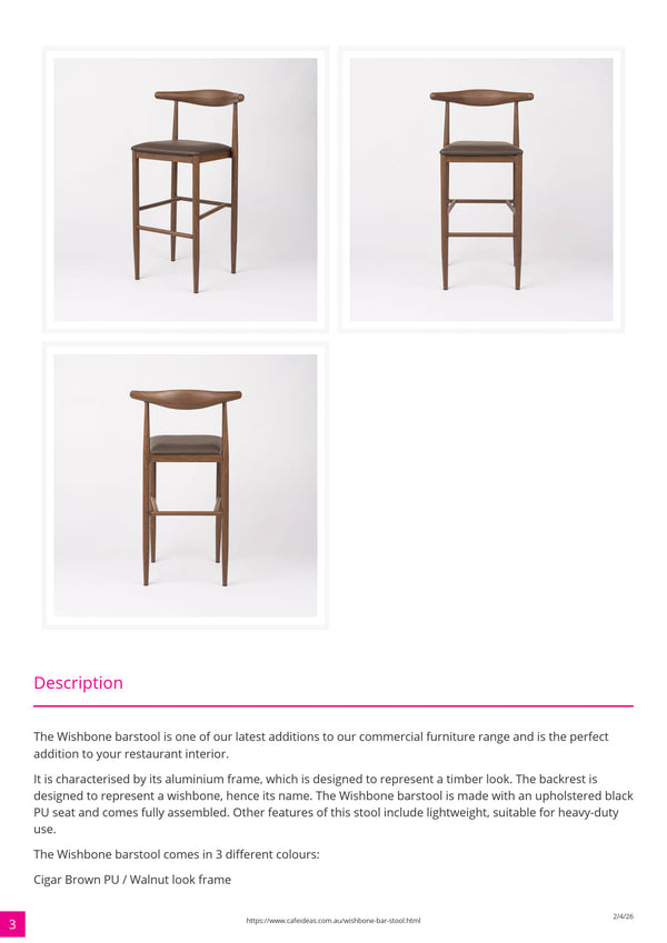 Wishbone Aluminium Bar Stool with Upholstered Seat