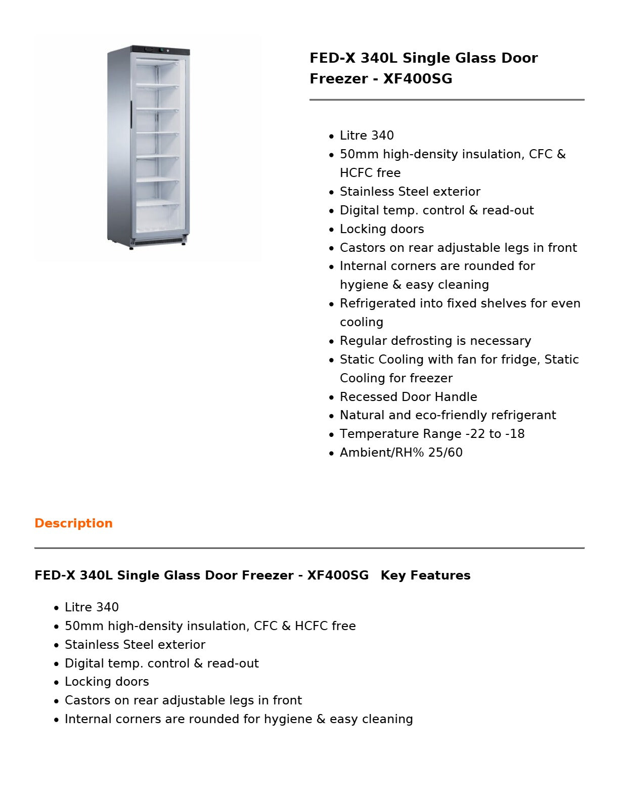 FED-X XF400SG - Upright Freezer