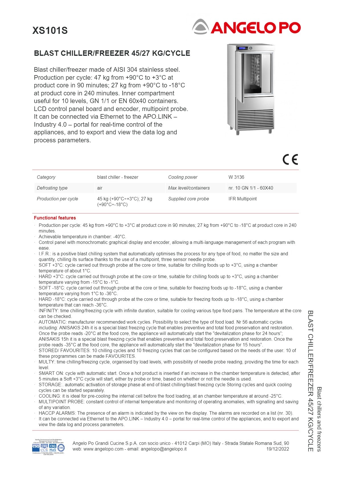 Angelo Po Chill Star XS101S - Blast Chiller/Freezer