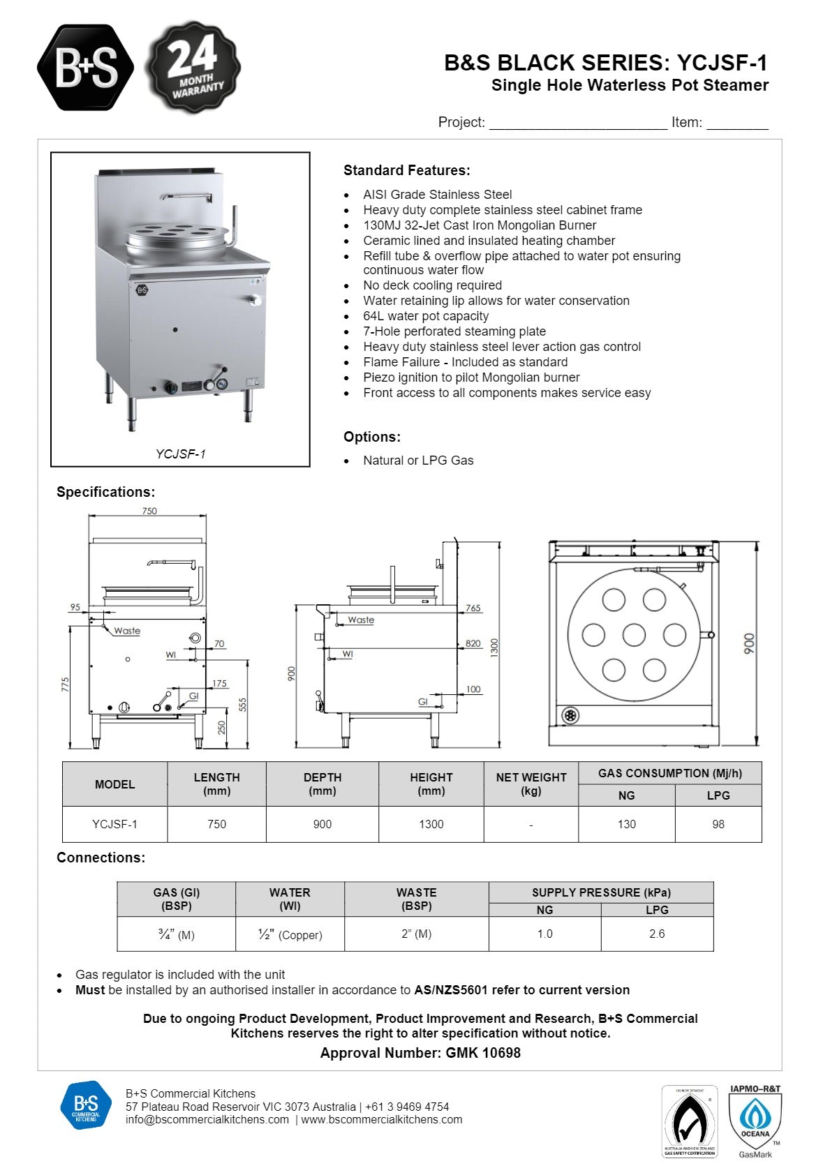 B+S Black YCJSF-1 - Waterless Pot Steamer